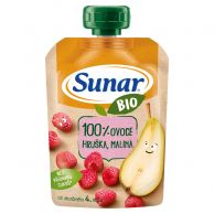 Sunar BIO 100 % ovoce Hruška, malina kapsička 100g