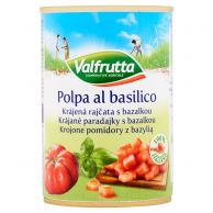 Valfrutta Rajčata loupaná krájená s bazalkou 400g/240g