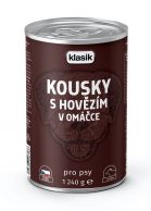 KLASIK Kompletní krmivo pro psy Kousky s hov. v omáč. 1240g