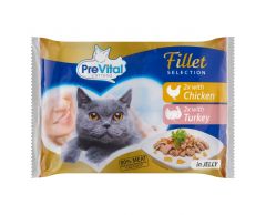 PreVital Kapsička kočka Naturel kuřecí a krůtí v želé 4x85g