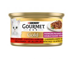 Konzerva kočka Gourmet Gold s hovězím a kuřetem 85g 